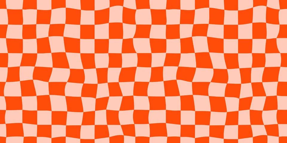 Seamless red checkerboard pattern. Repeating distorted checkered texture. Groovy Stock Illustration