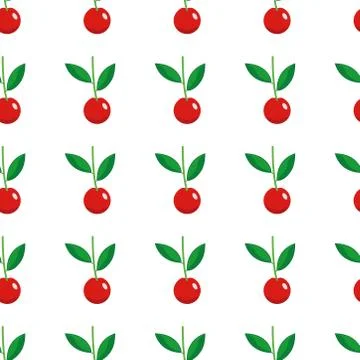 Seamless red cherry fruit pattern on white background. Stock Illustration