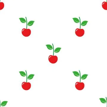 Seamless red cherry fruit pattern on white background. Stock Illustration