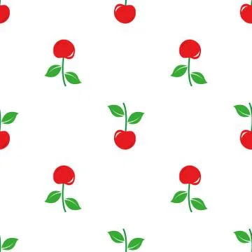 Seamless red cherry fruit pattern on white background. Stock Illustration