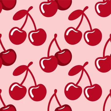 Seamless Red Cherry Pattern Background for Kids Fashion Decor Stock Illustration