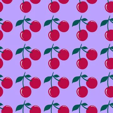 Seamless red cherry pattern design, flat cherry pattern template wrapping pap Foto stock