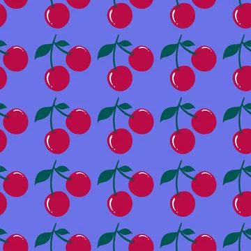Seamless red cherry pattern design, flat cherry pattern template wrapping pap Stock Photos