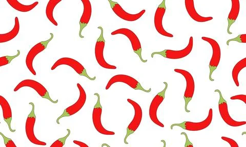 Seamless red chili pattern on a transparent background. Stock Illustration