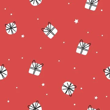 Seamless Red Christmas Gift Pattern With Hand-Drawn Presents Stock Illustration