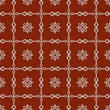 A seamless red fabric pattern featuring elegant white floral Stock Illustration