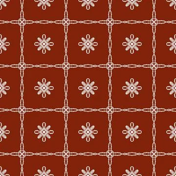 A seamless red fabric pattern featuring elegant white floral Stock Illustration