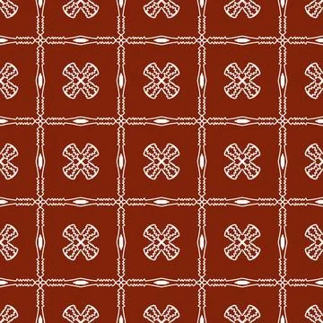 A seamless red fabric pattern featuring elegant white floral Stock Illustration