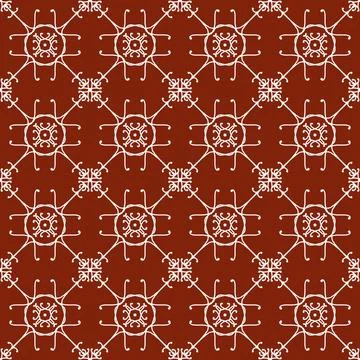 A seamless red fabric pattern featuring elegant white floral Stock Illustration