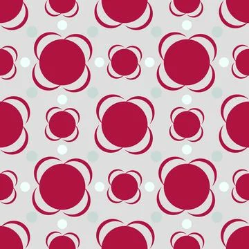 Seamless Red Floral Circle Pattern on Light Gray Background Stock Illustration
