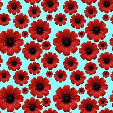 Seamless Red Floral Pattern on Teal Background Stock Illustration