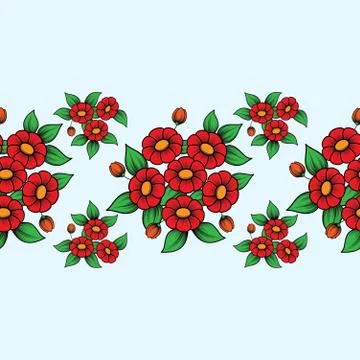 Seamless red flowers brush Stock Illustration
