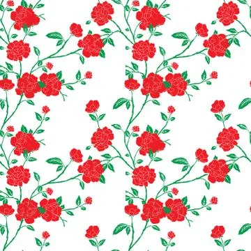 Seamless red garden rose pattern design on white background. Stock Illustration