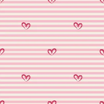 Seamless red glitter heart shape pattern  on stripe background , wink pattern Stock Illustration