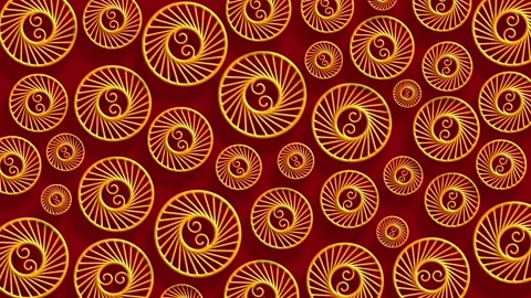 Seamless Red Gold Circular Rings Abstract Chinese Pattern Background Stock Footage 323796140