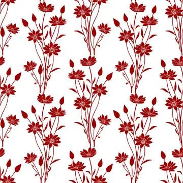 Seamless red graphic floral pattern on white background, texture Stock Illustration