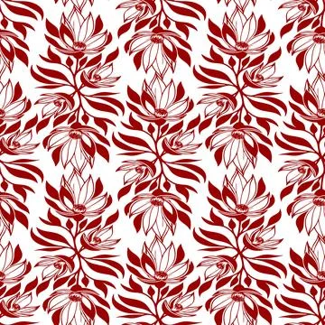 Seamless red graphic floral pattern on white background, texture Stock Illustration
