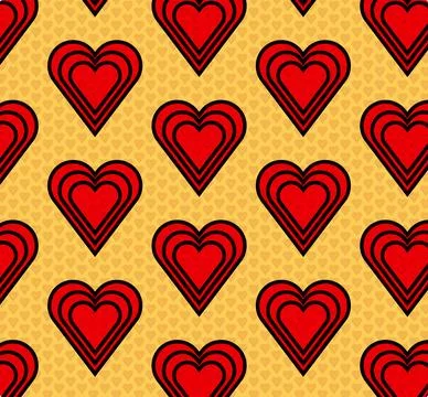 Seamless Red Heart Pattern Background Romantic Valentine Love Retro Pop Art.. Stock Illustration