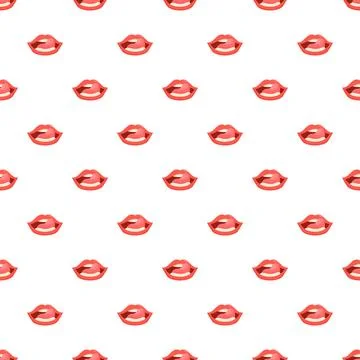 Seamless red lips pattern with tongue licking, beauty background Ilustração Stock