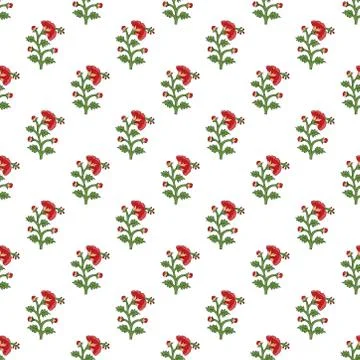 Seamless red mughal flower pattern motifs. abstract flower illustration. Stock Illustration