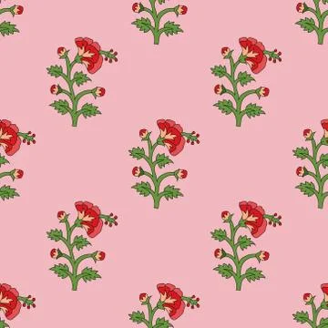 Seamless red mughal flower pattern motifs on light red backdrop. Stock Illustration