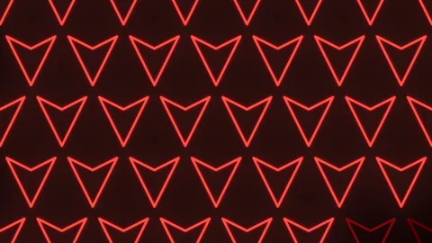 Seamless red neon triangle pattern background with glowing geometric shapes Stock Footage 333189325