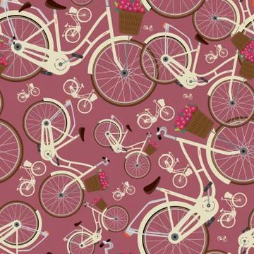 Seamless red pattern with city bicycles Illustrazione stock