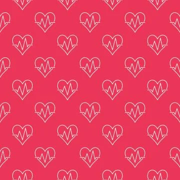 Seamless red pattern of heartbeat. Vector background 스톡 일러스트