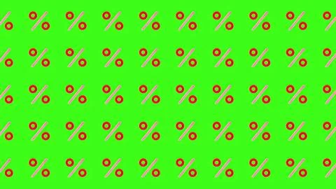 Seamless red percent symbol pattern on green screen background for discount.. Illustrazione stock