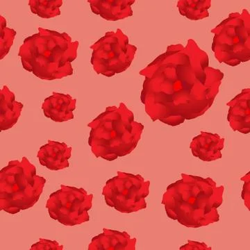 Seamless red roses pattern with red background Stock Illustration