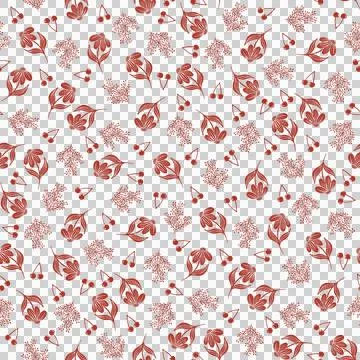 Seamless red small flowers pattern with cherries. Stock Illustration