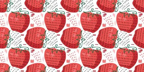 Seamless Red Strawberry pattern. Textured berries. Vector red sweet juicy 스톡 일러스트