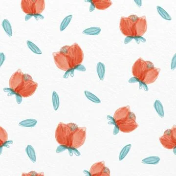 Seamless red watercolour flower pattern background , greeting card Stock Illustration