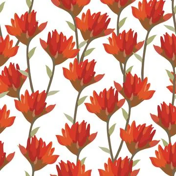 Seamless red wild flowers pattern on white  background , greeting card or fab Stock Illustration