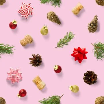 Seamless regular creative Christmas pattern with New Year decorations. xmas M Stock Photos