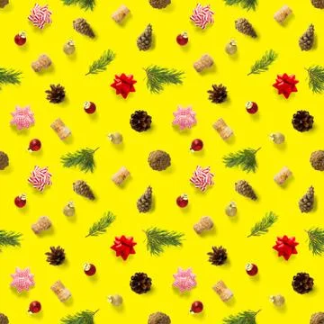 Seamless regular creative Christmas pattern with New Year decorations. xmas M Stock Photos
