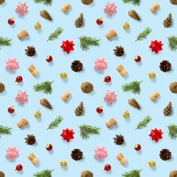 Seamless regular creative Christmas pattern with New Year decorations. xmas M Stock Photos