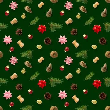 Seamless regular creative Christmas pattern with New Year decorations. xmas M Foto stock