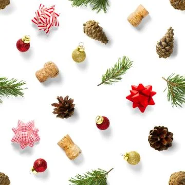 Seamless regular creative Christmas pattern with New Year decorations. xmas M Foto stock