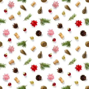Seamless regular creative Christmas pattern with New Year decorations. xmas M Stock Photos