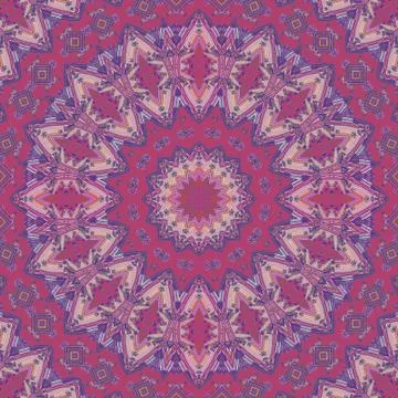 Seamless regular floral circle ornament pink red violet purple Stock Illustration