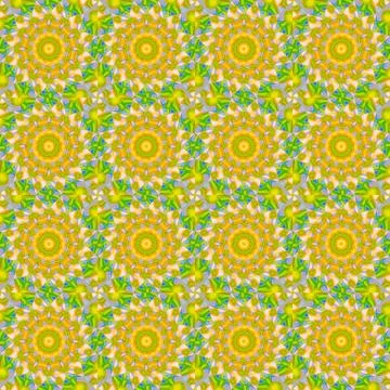 Seamless regular floral pattern yellow orange lime green Stock Illustration