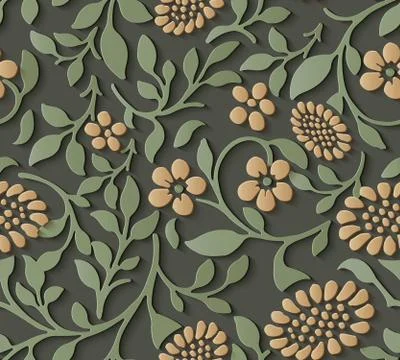 Seamless relief sculpture decoration pattern nature botanic garden yellow flo 스톡 일러스트