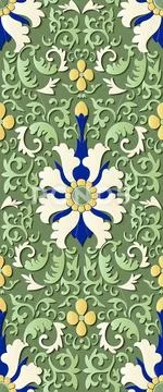Seamless relief sculpture decoration retro pattern spiral curve cross leaf vi Stock Illustration