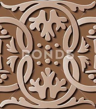 Seamless relief sculpture decoration retro pattern brown aboriginal spiral cu Stock Illustration