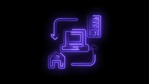 Seamless remote work concept data transfer neon style animation for digital Vídeo Stock 322958312
