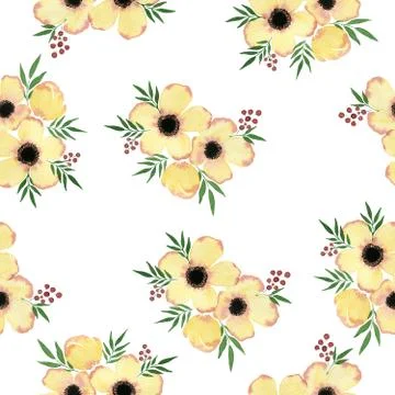 Seamless repeat floral pattern with anemone flower bouquet Stock Illustration