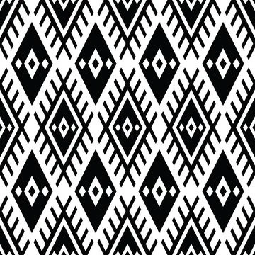 Seamless repeat pattern in black and white color. Tribal style geometric design. 스톡 일러스트