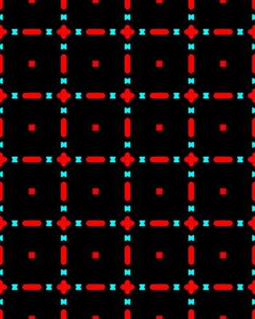 Seamless repeat pattern of black rectangles with white-red oulines and red dot Stock Illustration