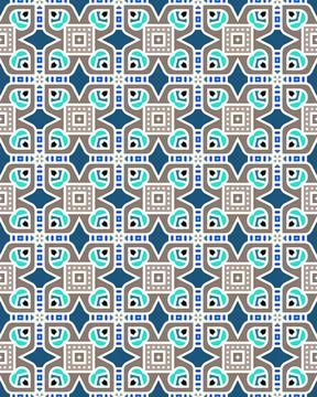 Seamless repeat pattern blue and brown elements Stock Illustration
